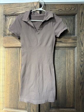 OQQ Ribbed Mini Dress in Warm Brown